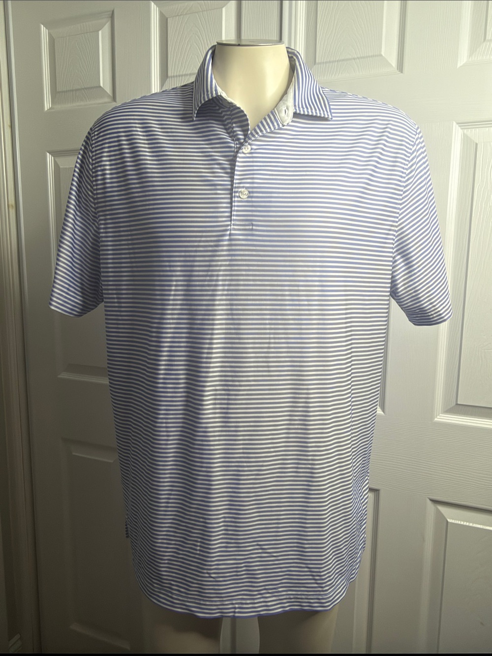 Hickey Freeman Light Blue and White Striped Polo L